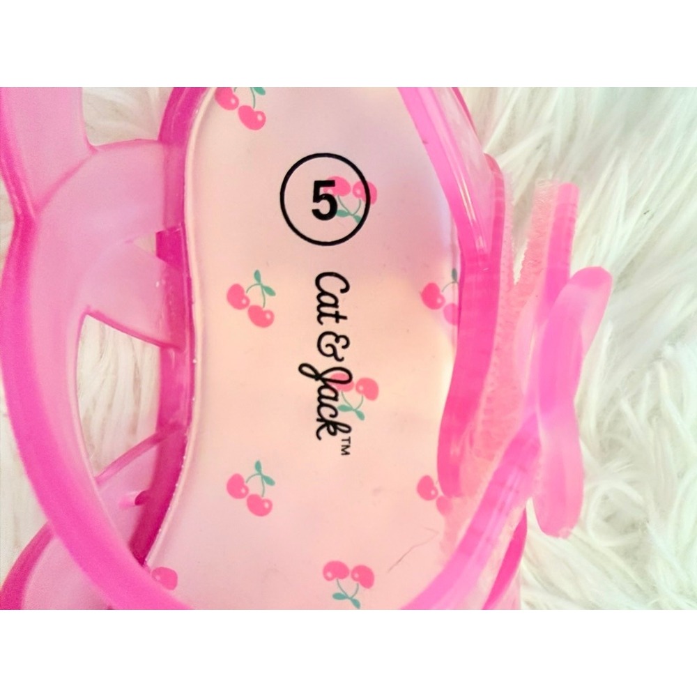 Cat & Jack Pink Jelly Sandals Size 5 Toddler Cherry Sequin Water Shoes - Picture 7 of 7